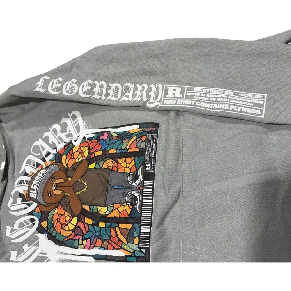 Big Boy Kids Grey Long Sleeves Legendary Hustle Bear Hoddie Shirt Size L 14/16
